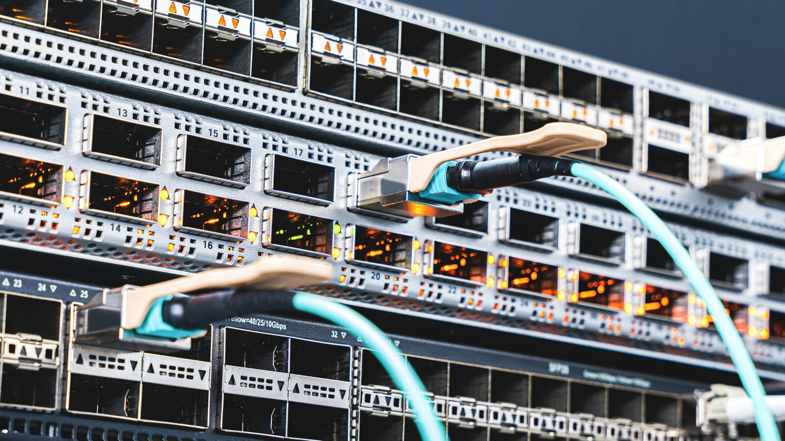 Rack of Uplevel network equipment with structured cabling