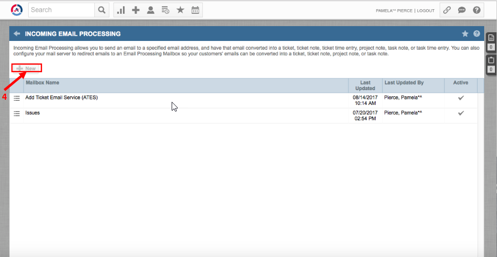 Autotask email configuration screen 2