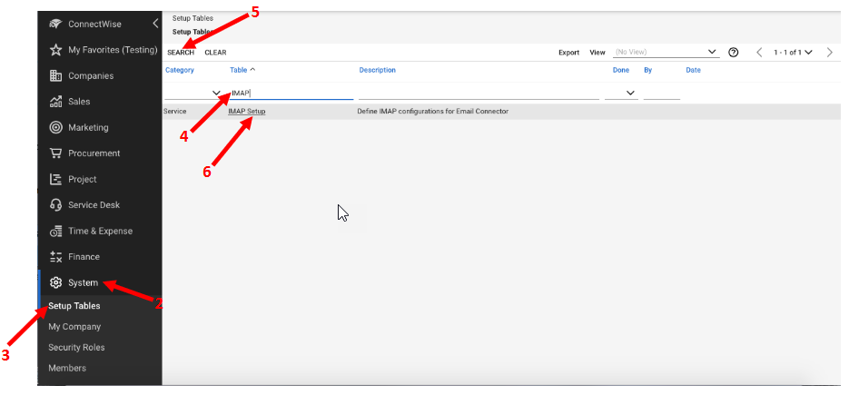 ConnectWise email connector configuration screen 1