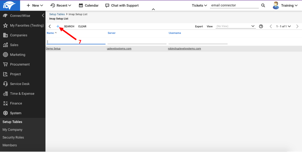 ConnectWise email connector configuration screen 2
