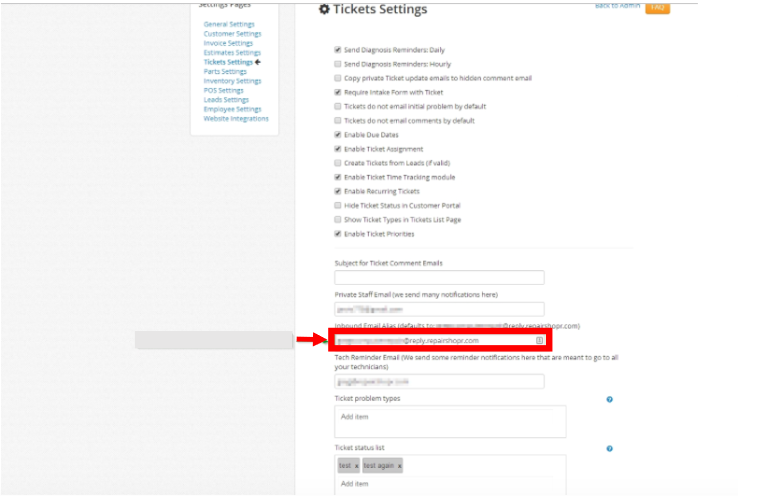 RepairShopr alert configuration