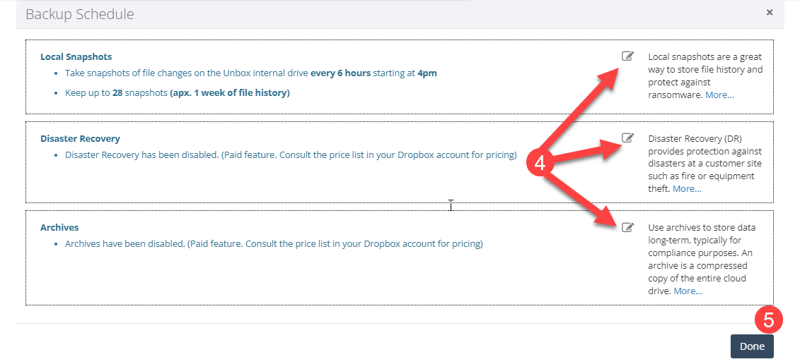 Backup preferences with tier selected