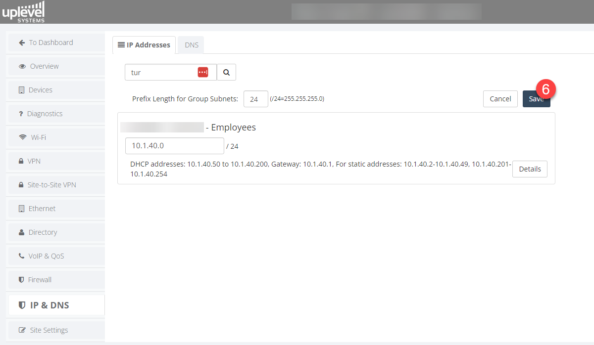 DHCP pool range and gateway settings