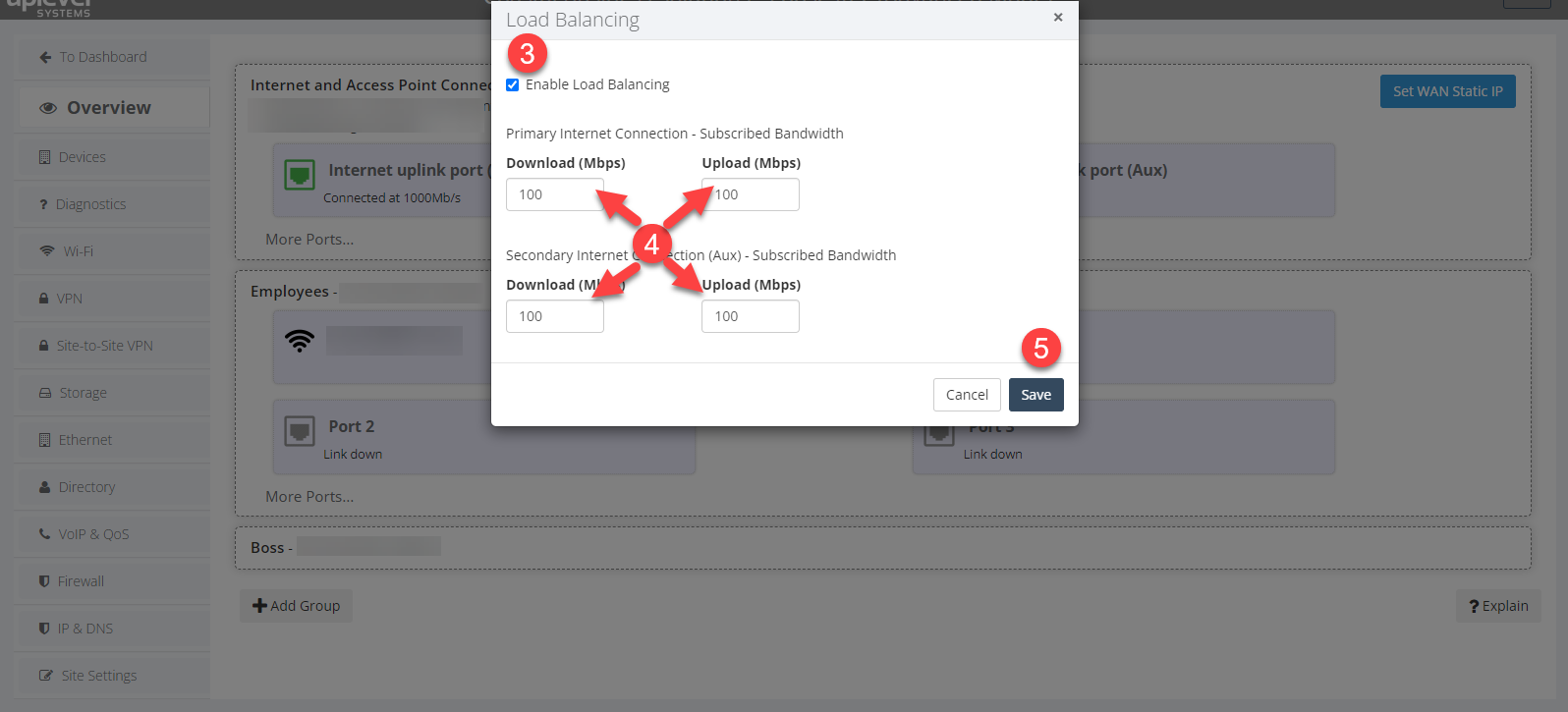 Load balancing configuration with speeds per WAN