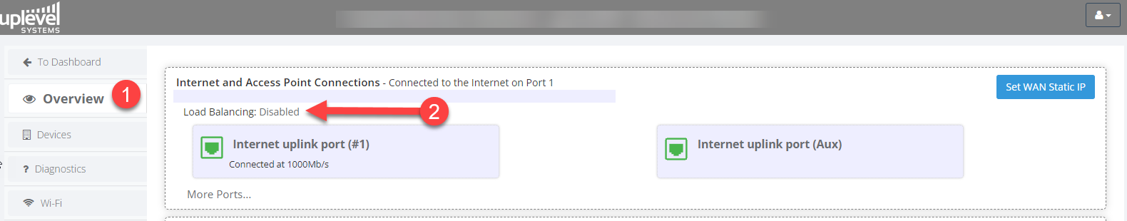 Load Balancing toggle on the Overview page