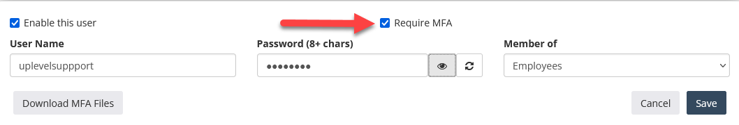 New VPN user with Require MFA enabled