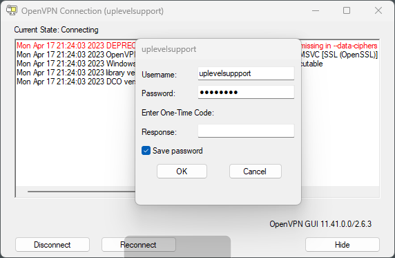 Windows OpenVPN connection prompt