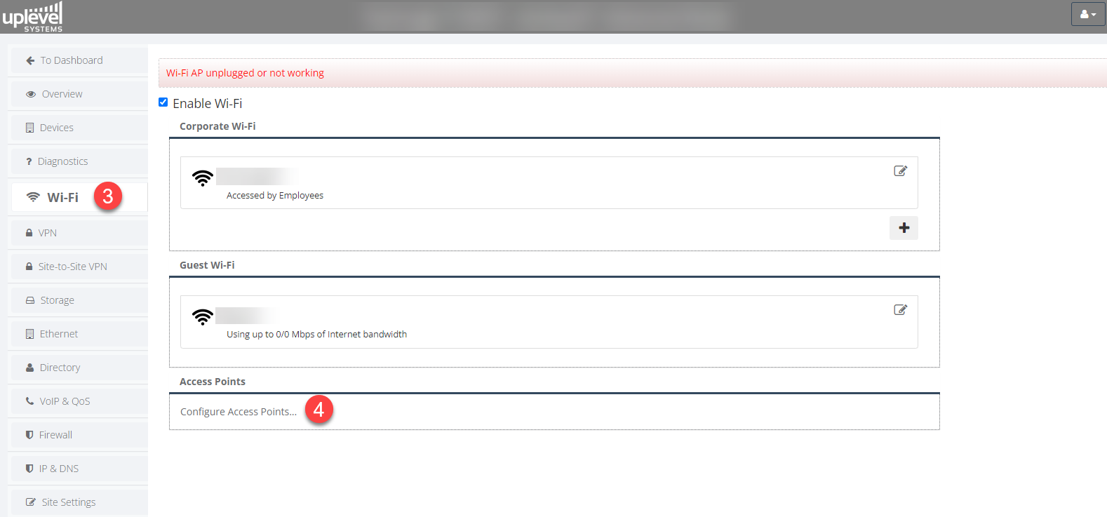 The Actions menu with Delete Access Point highlighted