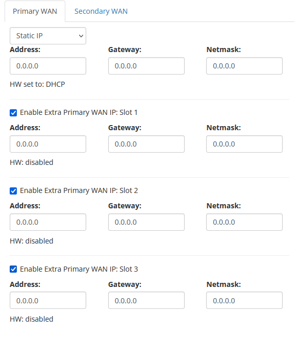 Extra WAN IP configuration in the Portal