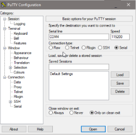PuTTY session connected to the gateway console