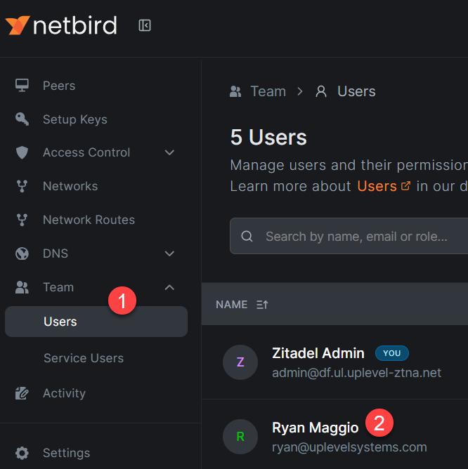 Netbird user list